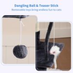 Heybly Cat Tree with Toy, Cat Tower Condo for Indoor Cats, Cat House with Padded Plush Perch, Cozy Hammock and Sisal Scratching Posts, Smoky Gray HCT004SG - Image 4