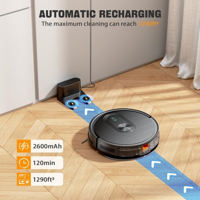 XIEBro Robot Vacuum and Mop Combo, 2 in 1 Robotic Vacuums Cleaner with 3200Pa Max Suction, App/Wi-Fi/Voice, Robot Vacuum with Schedule, Self-Charging, Slim, for Pet Hair, Hard Floor, Carpet - Image 4