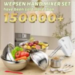 5-Speed Electric Hand Mixer, 4 Large Mixing Bowls Set, Handheld Mixers with Whisks Beater, Stainless Steel Metal Nesting Bowl Measuring Cups Spoons Kitchen Cake Blender for Baking Supplies - Image 3