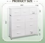 WLIVE 9-Drawer Dresser, Fabric Storage Tower for Bedroom, Hallway, Closet, Tall Chest Organizer Unit for Bedroom with Fabric Bins, Steel Frame, Wood Top, Easy Pull Handle, White - Image 4