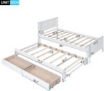Merax Classic Solid Wooden Bed Farme with Trundle Bed and Drawers Storage Sofa Bed for Living Room Bedroom Guest Room Space Saving,White - Image 3