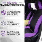 Woanger 47 Car Seat Cover Full Set for Women Included Car Front Rear Seat Fluffy Steering Wheel Cover Belt Automotive Floor Mats Air Conditioner Decoration Strip Universal(Purple Black) - Image 4