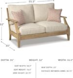 Signature Design by Ashley Clare View Coastal Outdoor Eucalyptus Patio Loveseat – Cushioned with Nuvella Fabric, 5-Step Protective Finish, Beige - Image 4
