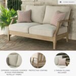 Signature Design by Ashley Clare View Coastal Outdoor Eucalyptus Patio Loveseat – Cushioned with Nuvella Fabric, 5-Step Protective Finish, Beige - Image 5