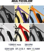 Qlife Racer Electric Bike for Adults - 21-Speed Mountain Ebike with Peak 1200W 28MPH Brushless Motor, 48V10.4Ah Removable Battery, 27.5X2.1 Tire Step Over E-MTB, Up to 50 Miles(PAS1), E Bikes - Image 3