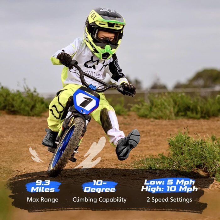 OLALA Electric Dirt Bike for Kids Aged 3-6, 170W Racing Grade Electric Motorcycle, New Aluminum Frame with 2 Power Modes, 24V Detachable Battery, 12IN Knobby Tires - Image 6