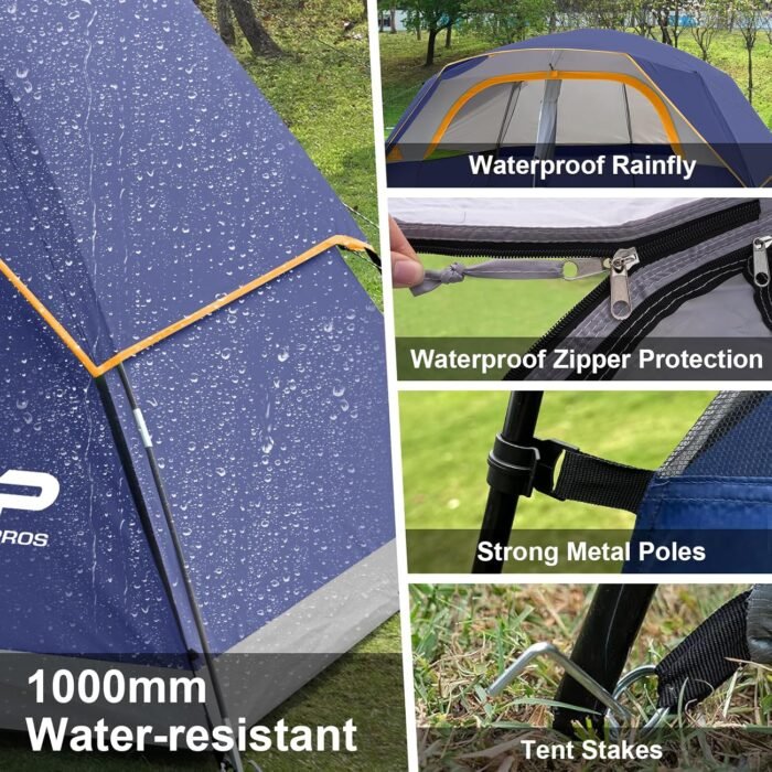 CAMPROS CP Tent 8 Person Camping Tents, Waterproof Windproof Family Tent with Top Rainfly, Large Mesh Windows, Double Layer, Easy Set Up, Portable with Carry Bag, for All Seasons - Image 4