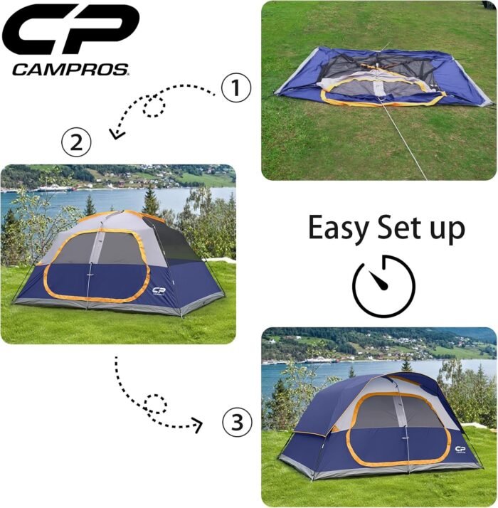 CAMPROS CP Tent 8 Person Camping Tents, Waterproof Windproof Family Tent with Top Rainfly, Large Mesh Windows, Double Layer, Easy Set Up, Portable with Carry Bag, for All Seasons - Image 9