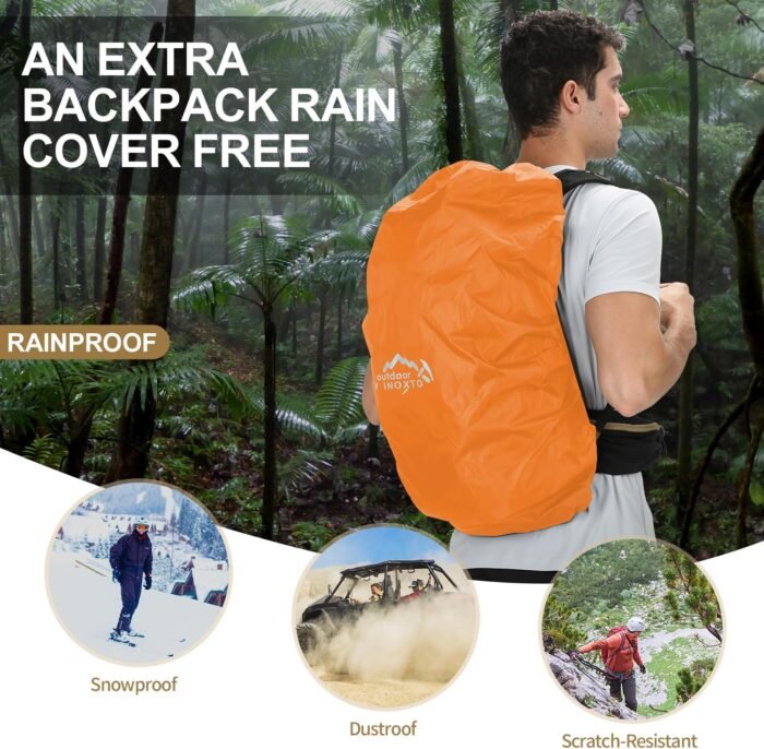Hiking Backpack, Waterproof Hiking Daypack with 3L Water Bladder and Rain Cover, Lightweight Travel Camping Backpack for Men Women (Khaki) - Image 7