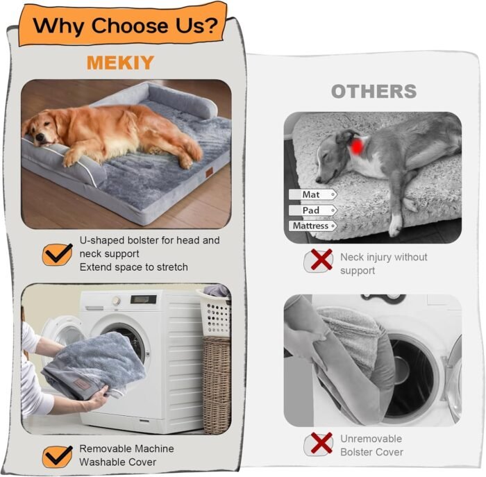 Large Dog Bed Orthopedic Washable - Beds Bolster - Medium XL XLarge Big Dogs - Memory Foam Couch Sofa - Waterproof with Removable Cover - Image 4