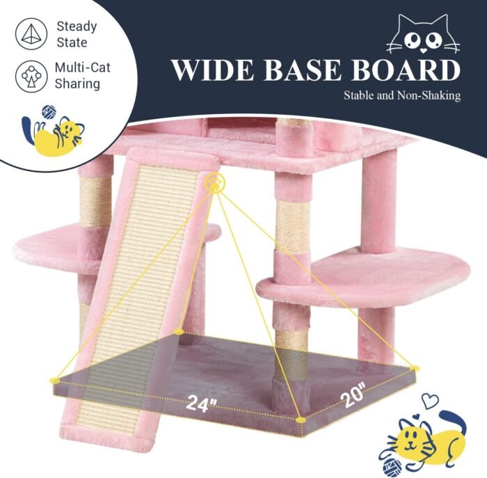 Allewie 68 Inches Cat Tree/House and Towers for Big Feline/Scratching Post/Multi-Level Large Kitty Climbing Tree with Condo/Pink - Image 9
