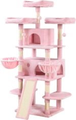 Allewie 68 Inches Cat Tree/House and Towers for Big Feline/Scratching Post/Multi-Level Large Kitty Climbing Tree with Condo/Pink - Image 6
