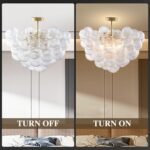 Semi Flush Mount Bubble Ball Chandelier 24" Clear Swirled Ribbed Blown Glass Globe Gold Chandeliers Ceiling Light Fixture for Dining Living Room Bathtub Bathroom - Image 4