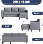 Shintenchi Small Sectional Couch Sofas, L Shape Sofa with Ottoman, Fabric Upholstered Convertible Sofa Couches, Small Couch for Apartments, Living Room and Office (Dark Grey) - Image 3