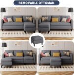 Shintenchi Small Sectional Couch Sofas, L Shape Sofa with Ottoman, Fabric Upholstered Convertible Sofa Couches, Small Couch for Apartments, Living Room and Office (Dark Grey) - Image 4