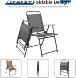 Shintenchi 6 Piece Patio Dining Set with Umbrella, Outdoor Furniture Set with 4 Folding Chairs and Tempered Glass Top Dining Table fot Lawn Backyard Garden Porch Black - Image 5