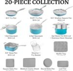 Gotham Steel 20 Piece Pots and Pans Set Nonstick Cookware Set, Pot and Pan Set, Kitchen Cookware Sets, Ceramic Cookware Set, Ceramic Pots and Pans Set, Pot Set, Dishwasher Safe, Aqua Blue - Image 3