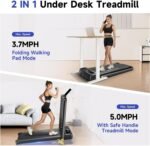 Foldable Treadmill with Incline, Walking Pad with Handle Bar 3 Level Incline, Portable Folding Treadmills for Home/Office 300 Lbs Capacity, Quiet Desk Treadmill with Remote Control & APP - Image 3