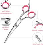Dog Grooming Scissors with Safety Round Tips Stainless Steel Professional Dog Grooming Kit - Thinning, Curved Scissors and Comb for Cat Pet (Pink 4 in 1) - Image 3