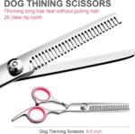 Dog Grooming Scissors with Safety Round Tips Stainless Steel Professional Dog Grooming Kit - Thinning, Curved Scissors and Comb for Cat Pet (Pink 4 in 1) - Image 5