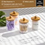 4 Pack Qtip Holder Dispenser with Bamboo Lids - 10 oz Clear Plastic Apothecary Jar Containers for Vanity Makeup Organizer Storage - Bathroom Accessories Set for Cotton Swab, Ball, Pads, Floss - Image 4