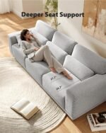 Pipishell 89" 3 Seater Sofa Couch with Deep Seats & Wide Armrests, Supportive Futon with Thickened Cushion, Comfy Cotton-Linen Couches for Living Room,Removable & Washable Covers,Grey - Image 3