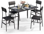 Gizoon 5 Piece Dining Table Set for 4, Modern Metal & Wood Kitchen Dinner Table with 4 Chairs, Space-Saving Dining Room Furniture Table & Chair Sets for Small Spaces & Apartment, Black - Image 3