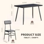 Gizoon 5 Piece Dining Table Set for 4, Modern Metal & Wood Kitchen Dinner Table with 4 Chairs, Space-Saving Dining Room Furniture Table & Chair Sets for Small Spaces & Apartment, Black - Image 4