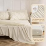 Sasttie Queen Comforter Set, 7-Piece Bed in a Bag, Pintuck Bedding Sets for All Season, Includes Comforter, Flat Sheet, Fitted Sheet, Pillowcases and Pillowshams, Beige - Image 6