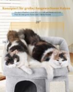 14in Cat Tree Tower with 20 * 16.5in Perch Bed and Washable Top for Large Adult Cats, Condo and Scratching Post for Indoor Kitten Pet, Light Gray - Image 3