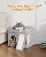 14in Cat Tree Tower with 20 * 16.5in Perch Bed and Washable Top for Large Adult Cats, Condo and Scratching Post for Indoor Kitten Pet, Light Gray - Image 5