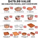 Gotham Steel Hammered 20 Pc Ceramic Cookware Set Nonstick, True Ceramic Pots and Pans Set Non Stick with Deep Square Pan Set & Bakeware Set, Non Toxic PFOA PFOS Free, Oven & Dishwasher Safe - Image 3