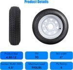 2 Pack 480-12 4.80x12 4.80-12 4.8-12 Trailer Tires with 12'' Rims, 5 Lug on 4.5'', Load Range C 6PR - Image 4