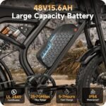 Electric Bike for Adults - 20 x 4 Inch Fat Tire, 750W/Peak 1500W Motor, 48V15AH Detachable Battery, 4 Riding Modes Electric Dirt Bike, 7 Speed Electric Motorcycle, 28MPH UL 2849 Certified - Image 3