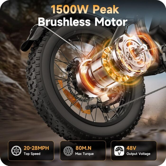 Electric Bike for Adults - 20 x 4 Inch Fat Tire, 750W/Peak 1500W Motor, 48V15AH Detachable Battery, 4 Riding Modes Electric Dirt Bike, 7 Speed Electric Motorcycle, 28MPH UL 2849 Certified - Image 4