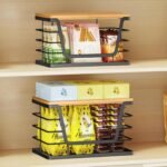 ALOCEO 2 Pack Storage Stackable Kitchen Laundry Organizers with Bamboo Top, Large Trash Bag Holder and Small Garbage Bag Dispenser for Countertop Organization - Image 5