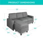 Best Choice Products Upholstered Sectional Sofa for Home, Apartment, Dorm, Bonus Room, Compact Spaces w/Chaise Lounge, 3-Seat, L-Shape Design, Reversible Ottoman Bench, 680lb Capacity - Gray - Image 4