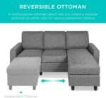 Best Choice Products Upholstered Sectional Sofa for Home, Apartment, Dorm, Bonus Room, Compact Spaces w/Chaise Lounge, 3-Seat, L-Shape Design, Reversible Ottoman Bench, 680lb Capacity - Gray - Image 5