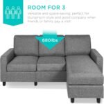Best Choice Products Upholstered Sectional Sofa for Home, Apartment, Dorm, Bonus Room, Compact Spaces w/Chaise Lounge, 3-Seat, L-Shape Design, Reversible Ottoman Bench, 680lb Capacity - Gray - Image 7