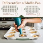 11-Piece Non-Toxic Baking Set, Stackable Nonstick Cookware with Heat-Resistant Handles - Includes Cookie Tray, Round Cake Pan, Muffin Cups, Pizza Pan & Loaf Baker, White&Light Green - Image 4