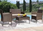 Greesum Patio Furniture 4 Pieces Conversation Sets Outdoor Wicker Rattan Chairs Garden Backyard Balcony Porch Poolside loveseat with Soft Cushion and Glass Table, Brown and Beige - Image 3