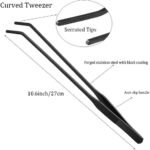 2PCS Aquarium Tweezers Stainless Steel Straight and Curved Tweezers Set Long Handle Reptile Feeding Tongs for Aquatic Plants Lizards Spider Snakes Garden Repairing - 10.6inch, Black - Image 3