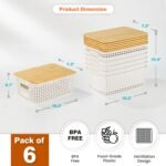 Plastic Storage Baskets With Bamboo Lid - Plastic Storage Containers Stackable Storage bins: Storage Baskets for Organizing Shelves Drawers Desktop Closet Playroom Classroom Office, 6 Pack - Image 3