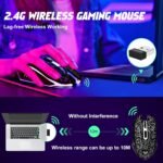 Wireless Gaming Mouse, Rechargeable Wireless Computer Mouse, 7-Color LED Light, Ergonomic Mouse with 6 Silent Click Buttons, 3 Adjustable 2400 DPI Wireless Mouse for Laptop,PC,Mac, Black - Image 3