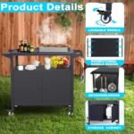Outdoor Grill Table with Storage, Movable Grill Cart, Outdoor Kitchen Island Prep Stand Station,Blackstone Griddle Stand, BBQ Serving Cart Rolling Bar Cart with 4 Utensil Hooks - Image 4