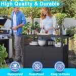 Outdoor Grill Table with Storage, Movable Grill Cart, Outdoor Kitchen Island Prep Stand Station,Blackstone Griddle Stand, BBQ Serving Cart Rolling Bar Cart with 4 Utensil Hooks - Image 5