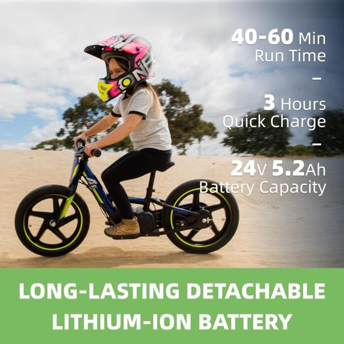 Lightweight Electric Dirt Bike for Kids, 170/340W Electric Motorcycle Up to 10/12MPH, 24V Detachable Battery, Hand-Operated Dual Brakes Electric Balance Bike for Ages 3-6/5-12 - Image 6