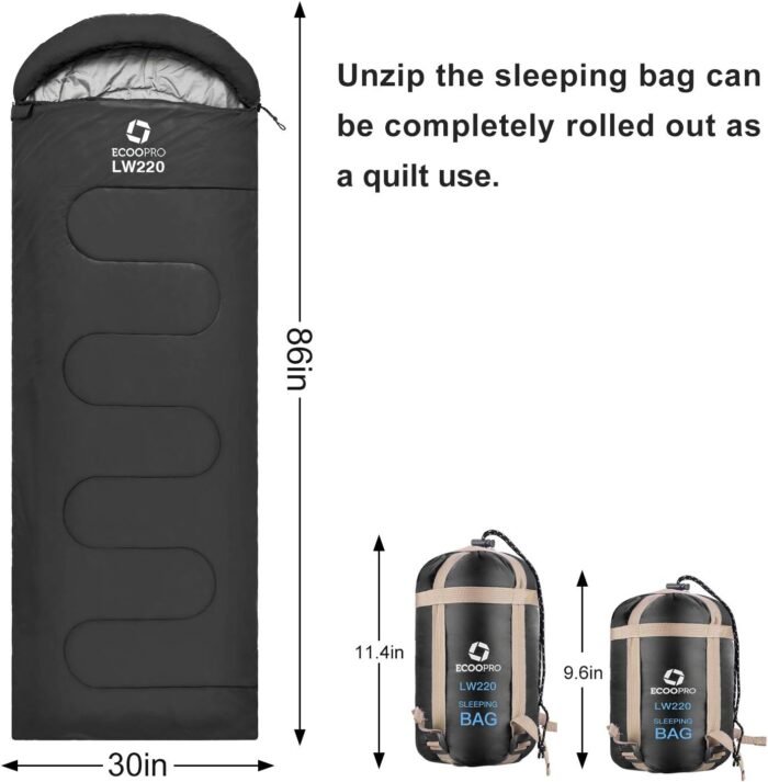ECOOPRO Warm Weather Sleeping Bag - Portable, Waterproof, Compact Lightweight, Comfort with Compression Sack - Great for Outdoor Camping, Backpacking & Hiking-83 L x 30" W Fits Adults - Image 3
