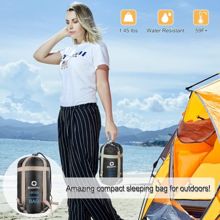 ECOOPRO Warm Weather Sleeping Bag - Portable, Waterproof, Compact Lightweight, Comfort with Compression Sack - Great for Outdoor Camping, Backpacking & Hiking-83 L x 30" W Fits Adults - Image 7