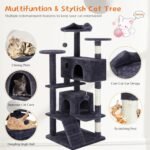 Sweetcrispy 54 Inch Cat Tree Tower, Multi-Level with Cat Scratching Post, Indoor Cat Condo with Climbing Ladder, Plush Toy, Play House for Cat, Grey - Image 4